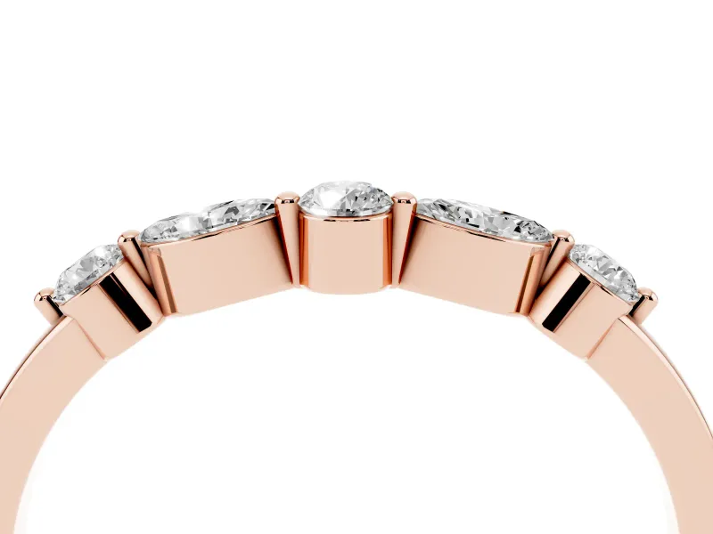 Round and Marquise Lab-Grown Diamond Alternating Curved Wedding Band | Prong Set | Rose Gold