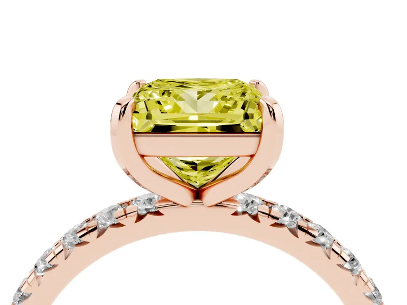 Princess Cut Pavé Solitaire Engagement Ring Setting for a Fancy Yellow Lab-Grown Diamond | Shared Prong Band | Rose Gold