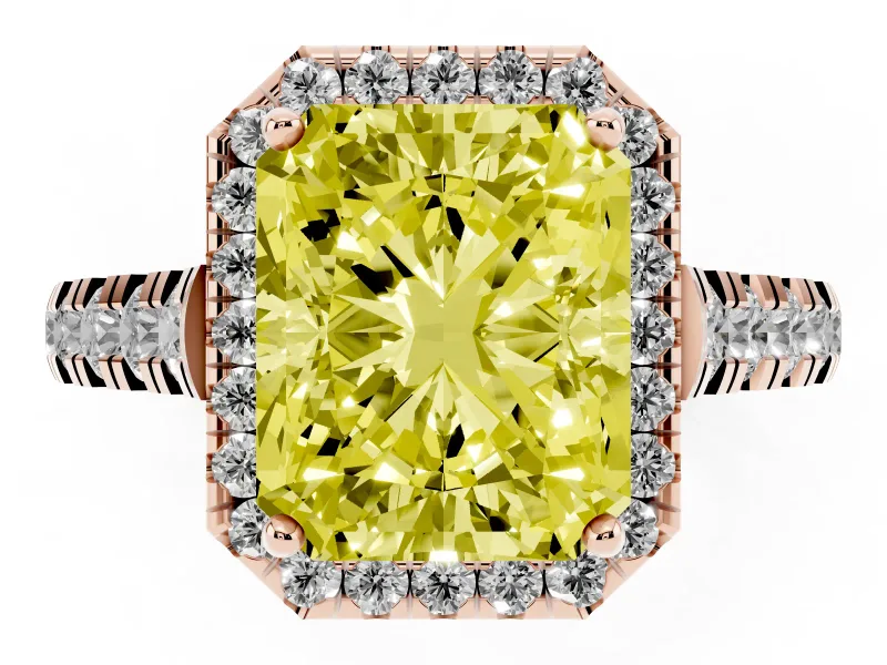Radiant Cut Accented Halo Engagement Ring Setting for a Fancy Yellow Lab-Grown Diamond | Rose Gold