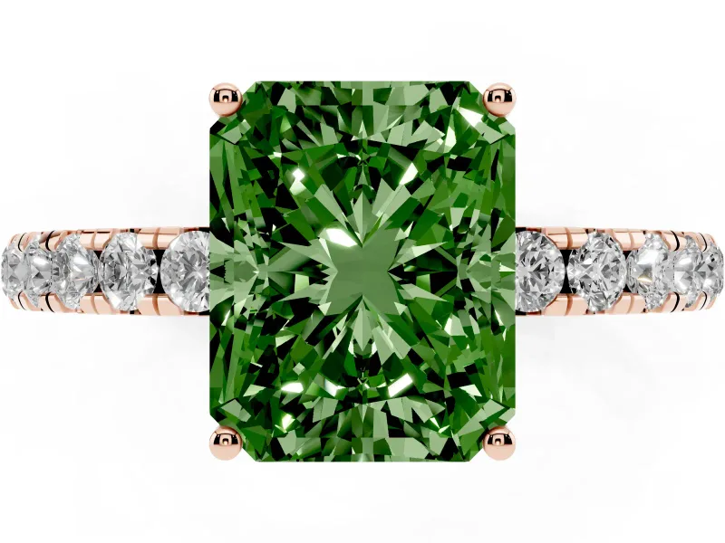 Radiant Cut Pave Solitaire Engagement Ring Setting for a Fancy Green Lab-Grown Diamond | Shared Prong Band | Rose Gold