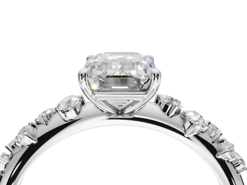 Emerald Cut Solitaire Engagement Ring Setting | Graduated Scattered Accents | Platinum