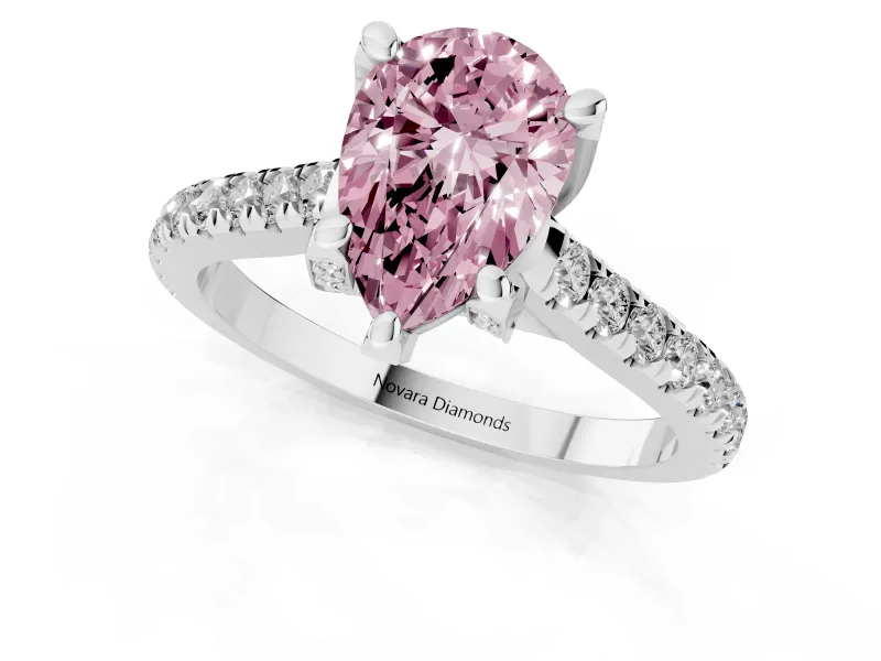 Pear-Shaped Hidden Halo Pave Engagement Ring Setting for a Fancy Pink Lab-Grown Diamond | Claw Prongs | Platinum