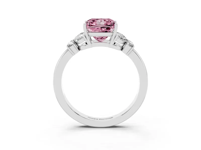 Fancy Pink Princess Cut Diamond Solitaire Floral Ring Set in White gold with Marquise Petals and Prong Setting