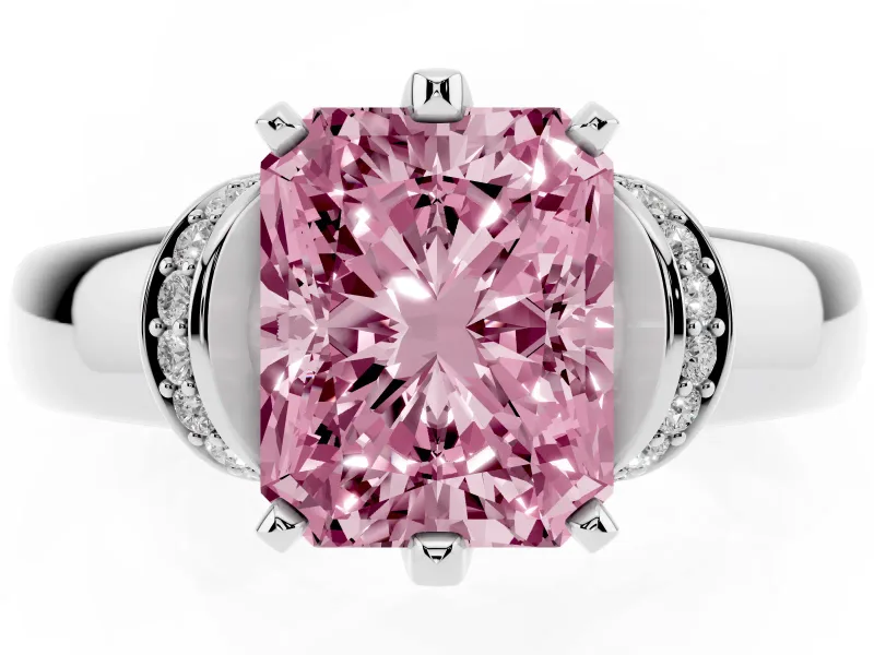 Radiant Cut Pavé Collar Engagement Ring Setting for a Fancy Pink Lab-Grown Diamond | Platinum