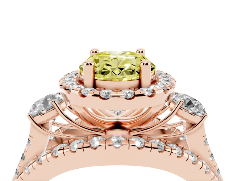Oval Halo Split Shank Engagement Ring Setting for a Fancy Yellow Lab-Grown Diamond | Round Side Stones | Rose Gold