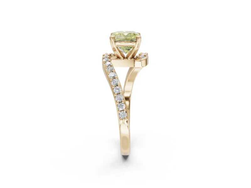 Cushion Cut Bypass Pavé Engagement Ring Setting for a Fancy Yellow Lab-Grown Diamond | Yellow Gold