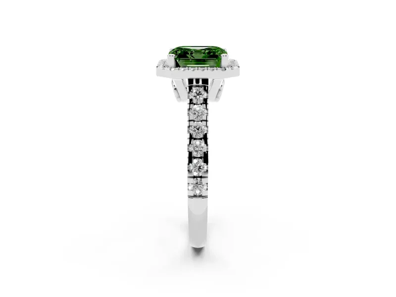 Asscher Cut Halo Engagement Ring Setting for a Fancy Green Lab-Grown Diamond | Shared Prong Shoulders | Sterling Silver