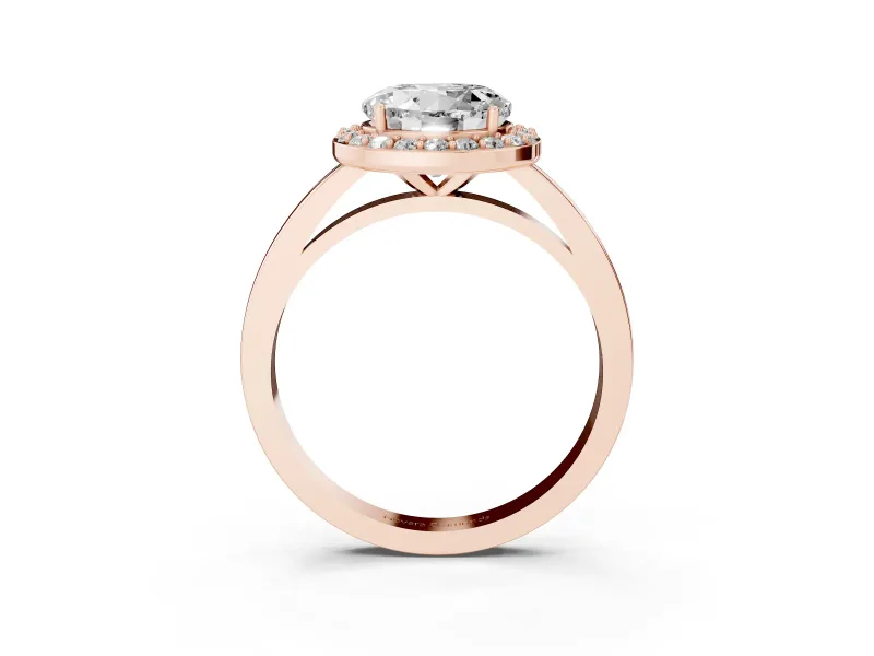 Round Cut Diamond Halo Ring Set in Rose gold with Solitaire Band and Prong Setting