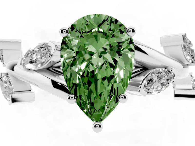 Pear-Shaped Twisted Vine Engagement Ring Setting for a Fancy Green Lab-Grown Diamond | White Gold