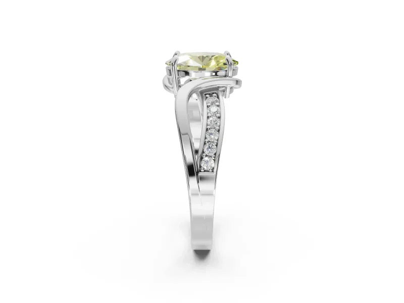 Oval Bypass Solitaire Engagement Ring Setting for a Fancy Yellow Lab-Grown Diamond | Pavé Strands | Sterling Silver