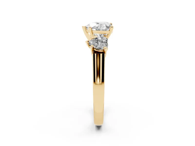 Heart-Shaped Three Stone Engagement Ring Setting | Plain Squared Band | Yellow Gold