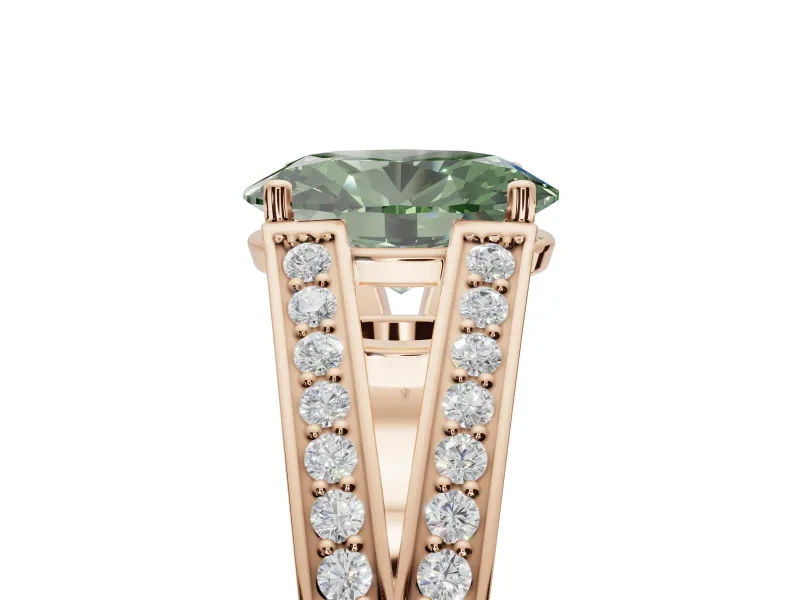 Oval Split Shank Pavé Engagement Ring Setting for a Fancy Green Lab-Grown Diamond | Rose Gold