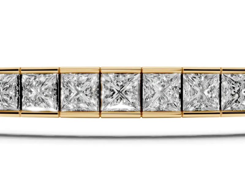 Princess Cut Lab-Grown Diamond Channel Set Tennis Bracelet | Box Clasp | Yellow Gold