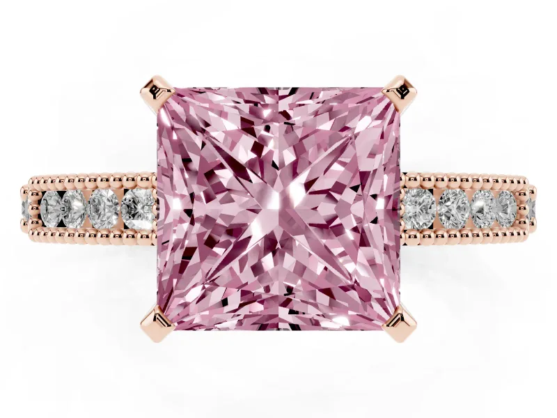 Princess Cut Vintage Pavé Engagement Ring Setting for a Fancy Pink Lab-Grown Diamond | Rose Gold