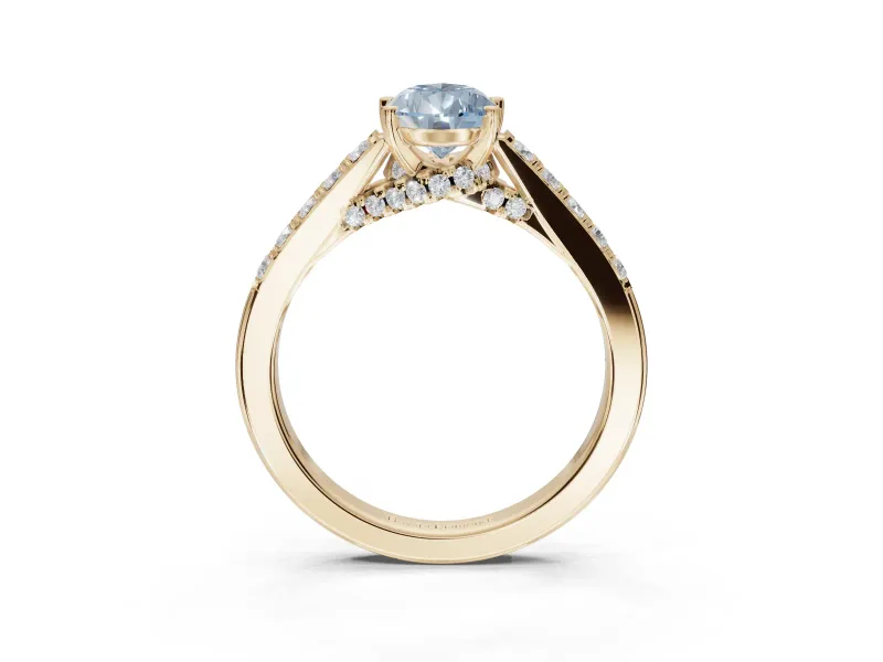 Pear-Shaped Pavé Solitaire Engagement Ring Setting for a Fancy Blue Lab-Grown Diamond | Crossover Gallery | Yellow Gold
