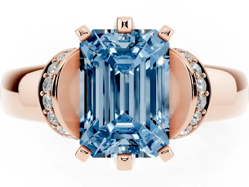 Emerald Cut Pavé Collar Engagement Ring Setting for a Fancy Blue Lab-Grown Diamond | Rose Gold
