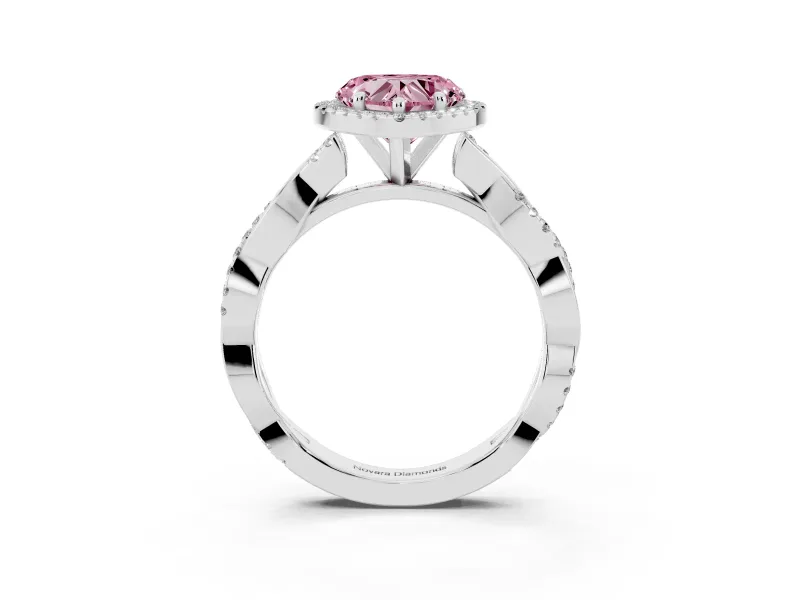 Heart-Shaped Twisted Halo Engagement Ring Setting for a Fancy Pink Lab-Grown Diamond | White Gold