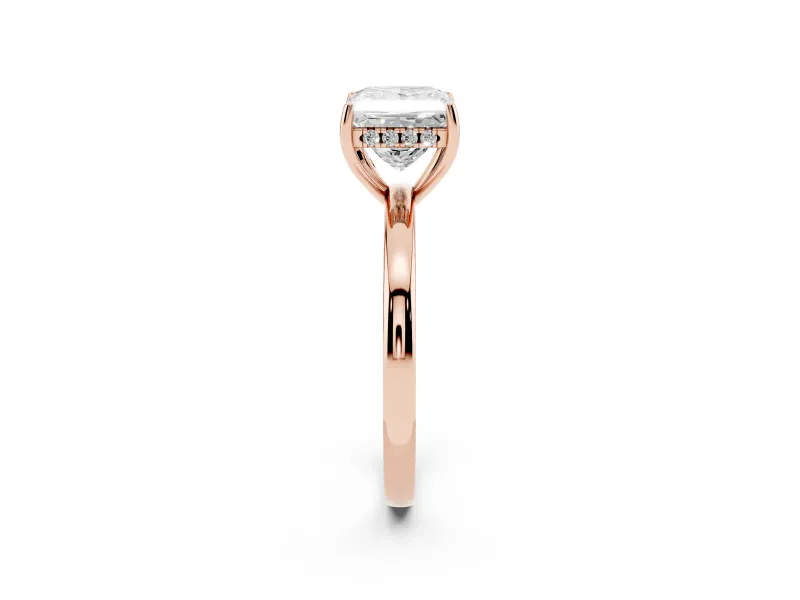 Princess Cut Hidden Halo Solitaire Engagement Ring Setting | Thin Wire Band | Rose Gold