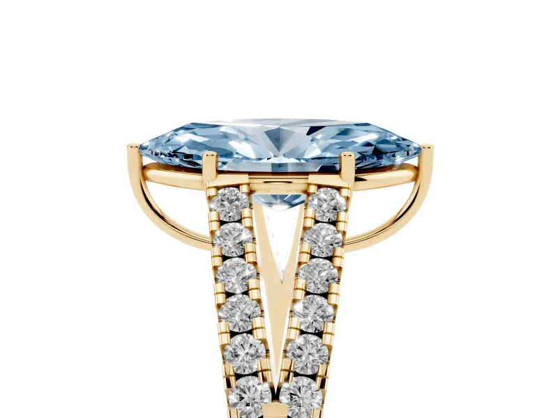 Marquise Graduated Split Shank Engagement Ring Setting for a Fancy Blue Lab-Grown Diamond | Yellow Gold