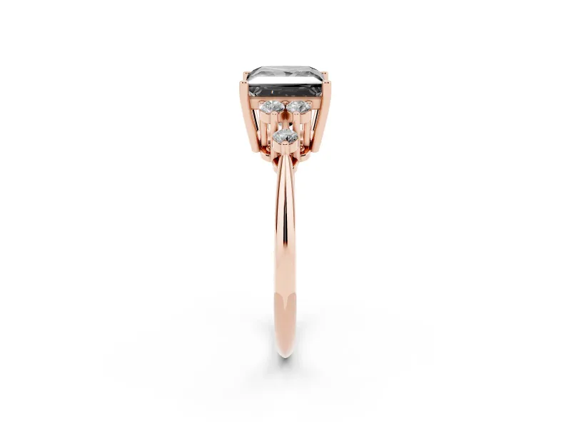 Princess Cut Cluster Accent Engagement Ring Setting for a Black Center | Plain Band | Rose Gold