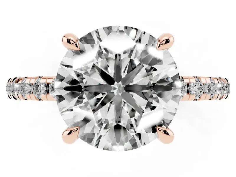 Round Petite Pavé Solitaire Engagement Ring Setting | Slim Band | Rose Gold