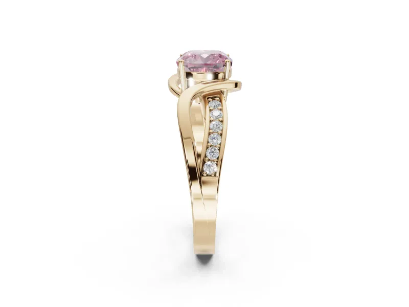 Cushion Cut Bypass Solitaire Engagement Ring Setting for a Fancy Pink Lab-Grown Diamond | Pavé Strands | Yellow Gold