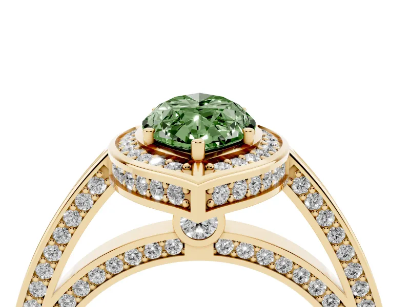Marquise Sectioned Halo Engagement Ring Setting for a Fancy Green Lab-Grown Diamond | Yellow Gold