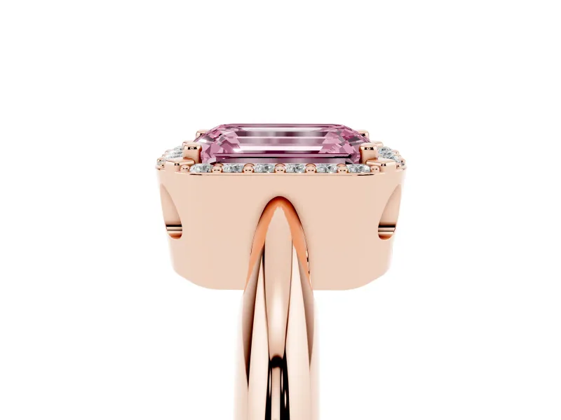 Emerald Cut Halo Engagement Ring Setting for a Fancy Pink Lab-Grown Diamond | Plain Band | Rose Gold