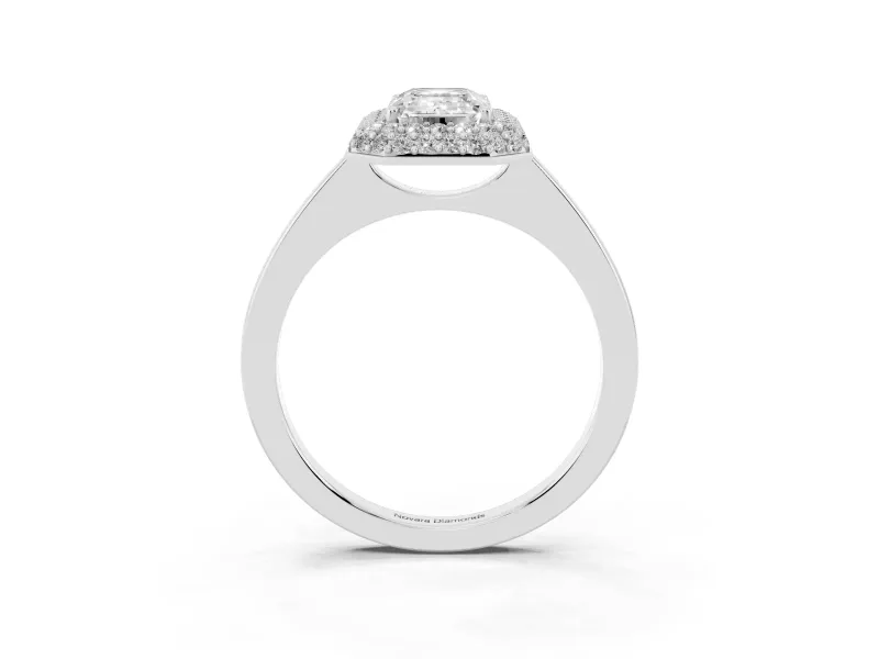 Emerald Cut Pave Halo Engagement Ring Setting | Slim Plain Band | Platinum