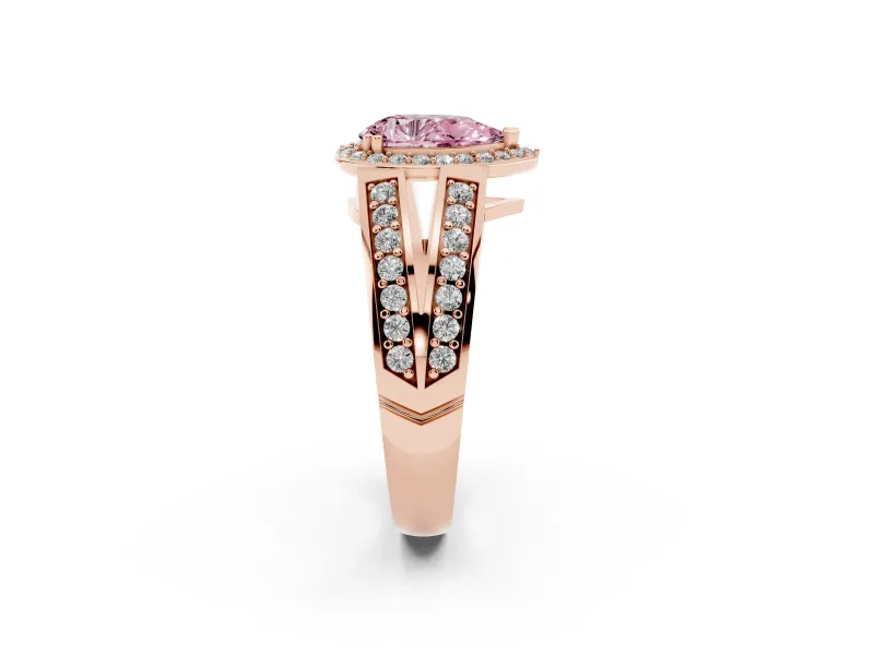 Pear-Shaped Halo Engagement Ring Setting for a Fancy Pink Lab-Grown Diamond | Two-Row Pave Split Shank | Rose Gold