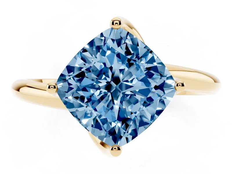 Cushion Cut Bypass Solitaire Engagement Ring Setting for a Fancy Blue Lab-Grown Diamond | Plain Band | Yellow Gold