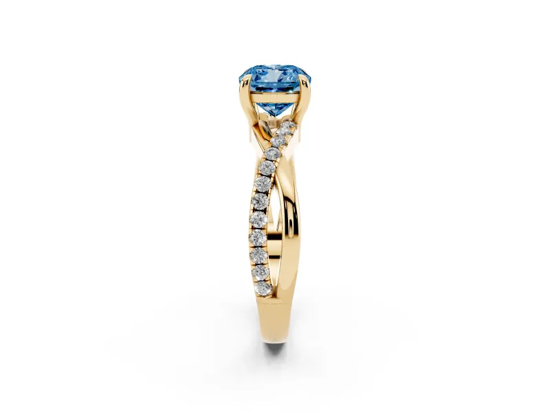 Cushion Cut Twist Engagement Ring Setting for a Fancy Blue Lab-Grown Diamond | Yellow Gold