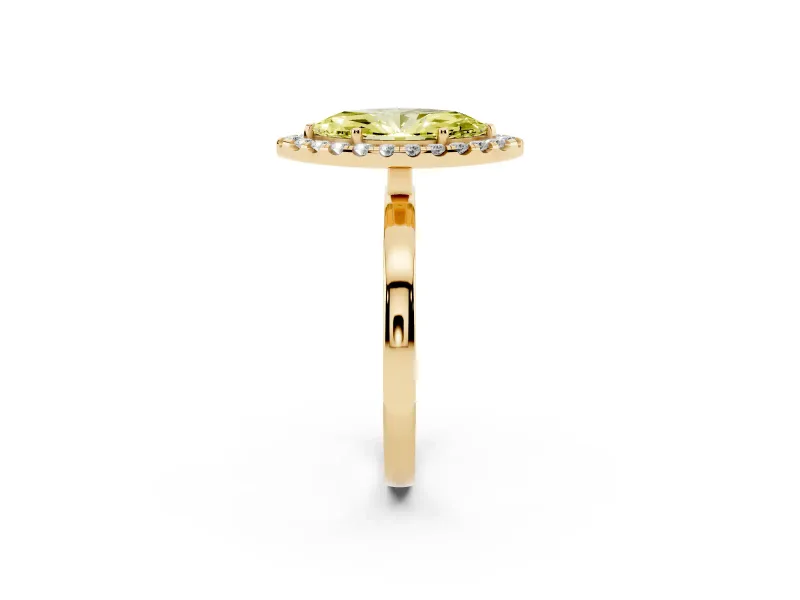Marquise Thin Halo Engagement Ring Setting for a Fancy Yellow Lab-Grown Diamond | Plain Polished Band | Yellow Gold