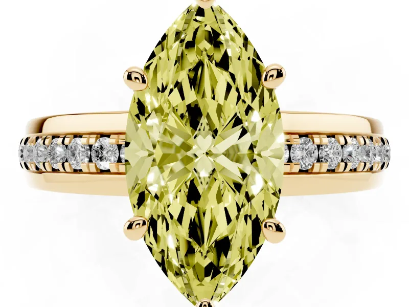 Marquise Channel Set Engagement Ring Setting for a Fancy Yellow Lab-Grown Diamond | Rope Collar | Yellow Gold