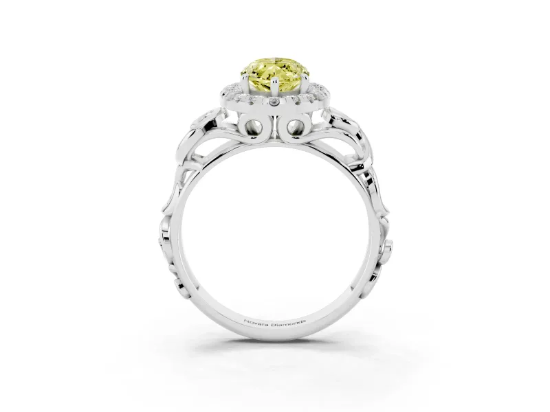 Fancy Yellow Marquise Cut Diamond Halo Ring Set in Silver with Scrollwork Band and Prong Setting