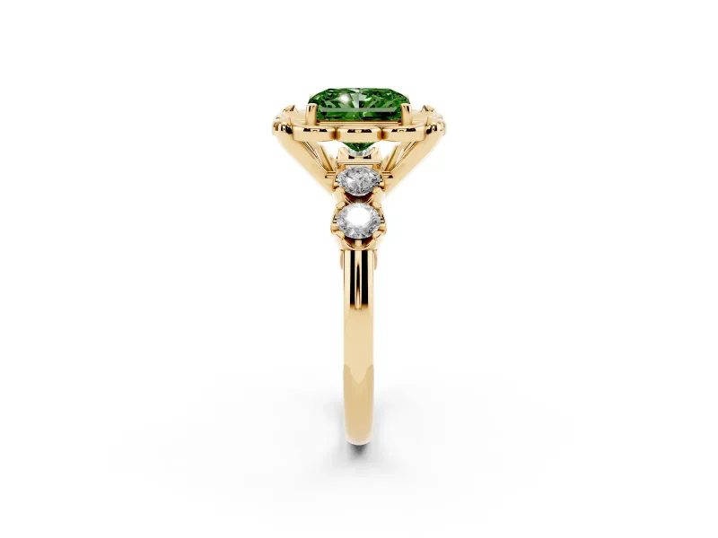 Radiant Cut Floral Engagement Ring Setting for a Fancy Green Lab-Grown Diamond | Petal Frame | Yellow Gold