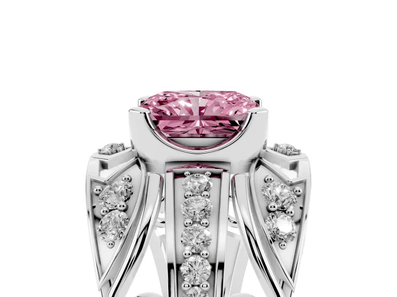 Radiant Cut Art Deco Graduated Engagement Ring Setting for a Fancy Pink Lab-Grown Diamond | Platinum