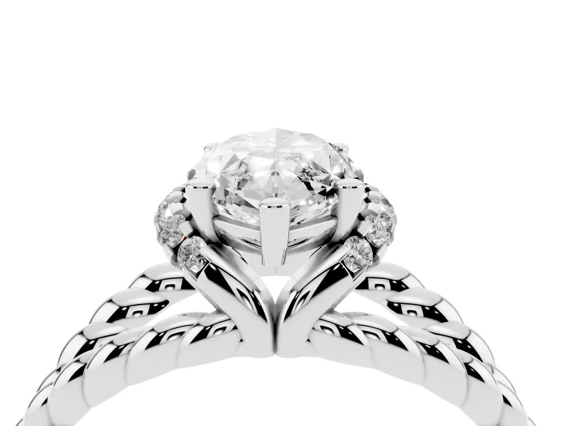 Marquise Cut Diamond Halo Ring Set in Silver with Twisted Band and Prong Setting