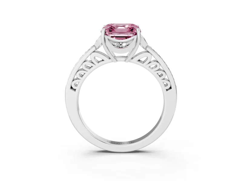 Asscher Cut Floral Pavé Engagement Ring Setting for a Fancy Pink Lab-Grown Diamond | Platinum