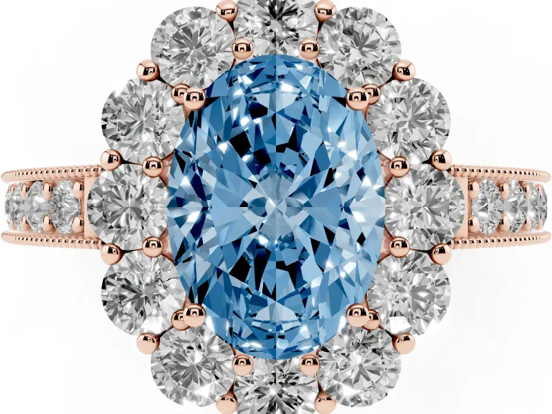 Oval Vintage Halo Engagement Ring Setting for a Fancy Blue Lab-Grown Diamond | Rose Gold
