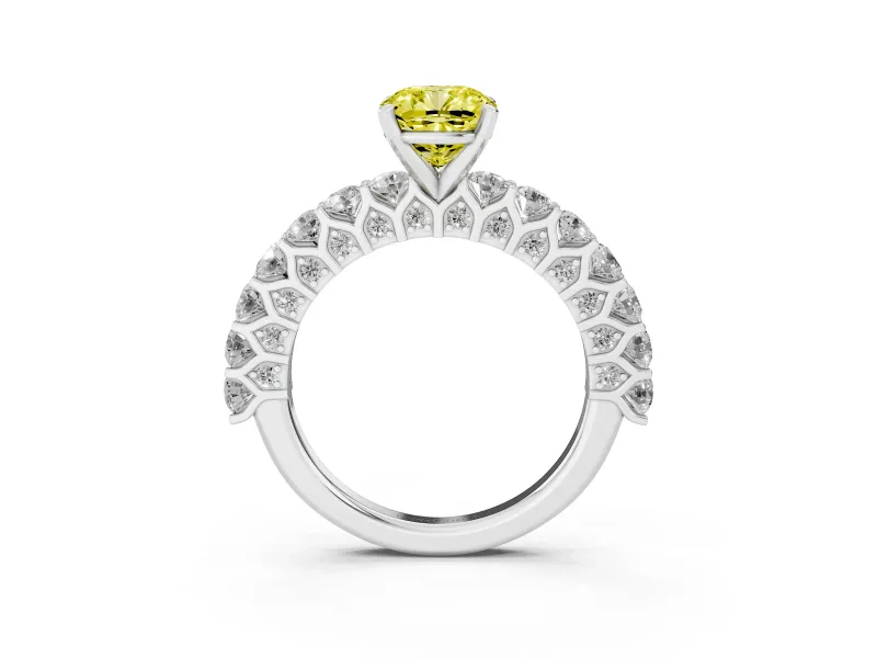 Cushion Cut Shared Prong Engagement Ring Setting for a Fancy Yellow Lab-Grown Diamond | White Gold