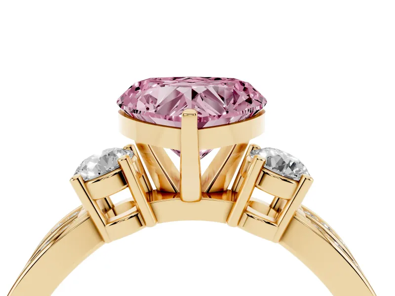 Heart-Shaped Three-Stone Twist Engagement Ring Setting for a Fancy Pink Lab-Grown Diamond | Yellow Gold