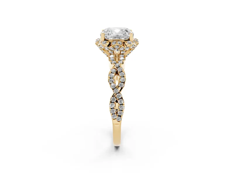 Cushion Cut Milgrain Halo Engagement Ring Setting | Graduated Shoulders | Yellow Gold