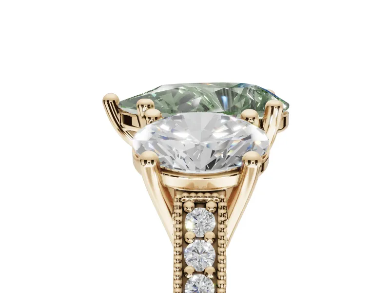 Pear-Shaped Vintage Three Stone Engagement Ring Setting for a Fancy Green Lab-Grown Diamond | Yellow Gold