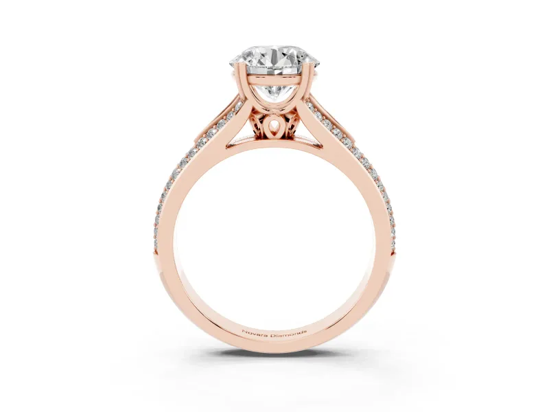 Round Pave Split Shank Engagement Ring Setting | Double Claw Prongs | Rose Gold