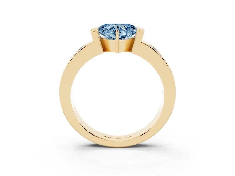 Heart-Shaped Tension Style Engagement Ring Setting for a Fancy Blue Lab-Grown Diamond | Yellow Gold