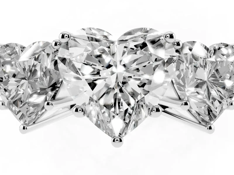 Heart-Shaped Three Stone Engagement Ring Setting | Beaded Shoulders | Sterling Silver