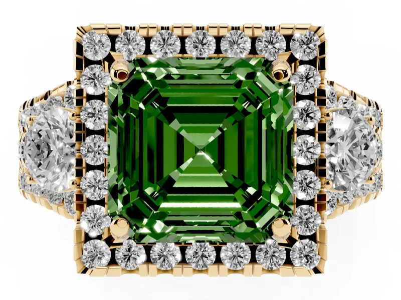 Asscher Cut Halo Engagement Ring Setting for a Fancy Green Lab-Grown Diamond | Yellow Gold - Design NV-24766