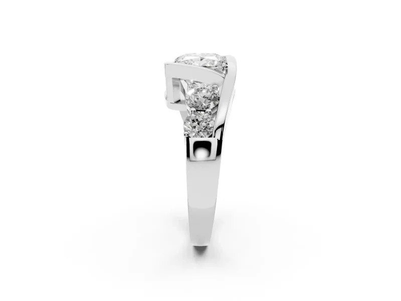 Princess Cut Bezel Bypass Engagement Ring Setting | Round Side Stones | Platinum