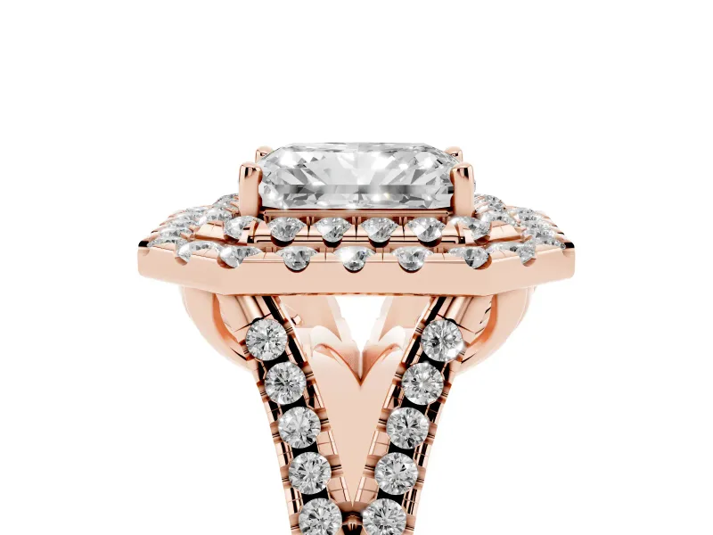 Radiant Cut Halo Split Shank Engagement Ring Setting | Rose Gold